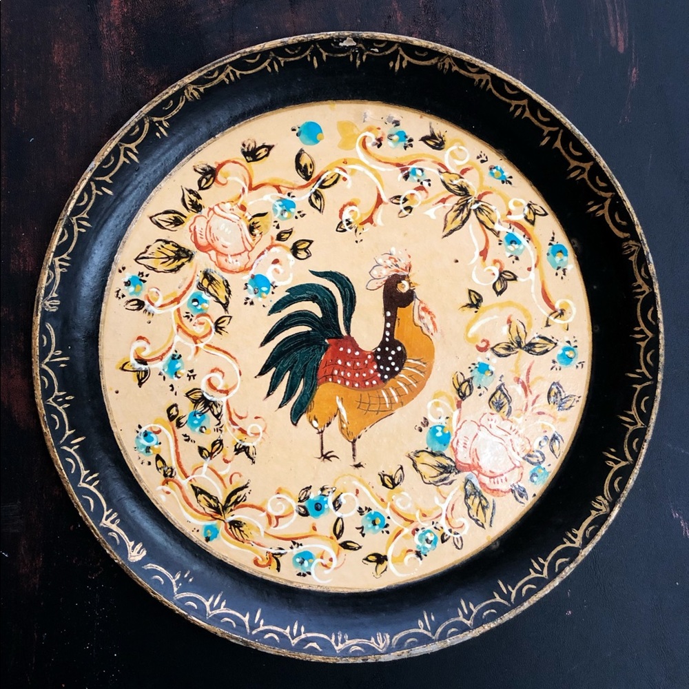 Vintage farmhouse style hand painted wooden plate